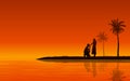 Silhouette couple man down on one knee proposing to woman on beach under sunset sky background Royalty Free Stock Photo