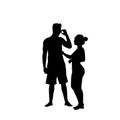 Silhouette Couple Man Speak On Cell Smart Phone Call Standing Full Length Over White Background Royalty Free Stock Photo