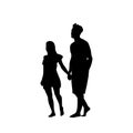 Silhouette Couple Man And Woman Walk Holding Hands Full Length Over White Background