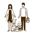 Silhouette of couple of parents with children