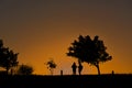 Silhouette of couple standing under a tree during sunset Royalty Free Stock Photo