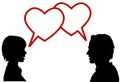 Silhouette couple talk love hearts Royalty Free Stock Photo