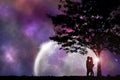 Silhouette Couple and tree with night sky Royalty Free Stock Photo