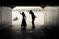 Silhouette of a couple in a tunnel Royalty Free Stock Photo