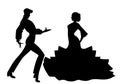 Silhouette of couple of typical Spanish flamenco dancers.