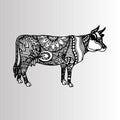 Silhouette of a cow with patterns and ethnic ornaments, ornament