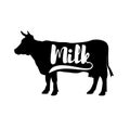 Silhouette cow with text Milk. Vector illustration on white Royalty Free Stock Photo