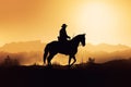 Silhouette cowboy horse. Generate AI