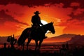 Silhouette cowboy horse. Generate AI Royalty Free Stock Photo