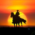 Silhouette of a cowboy on horseback. Royalty Free Stock Photo