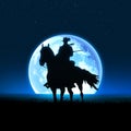 Silhouette of a cowboy on horseback. Royalty Free Stock Photo