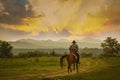 Silhouette Cowboy riding horse under beautiful sunset Royalty Free Stock Photo