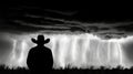 Silhouette of a Cowboy Watching a Dramatic Lightning Storm at Night Royalty Free Stock Photo