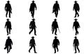 Silhouette of cowboys walking, Cowboy in various action, cowboys walking vector Royalty Free Stock Photo