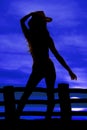 Silhouette cowgirl hand on hait other down