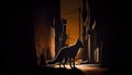 Silhouette of Coyote in Abandoned City Alleyway, Made with Generative AI