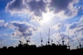 silhouette of crane building construction with blue sky and clouds Royalty Free Stock Photo