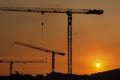 Silhouette of crane in construction site under sunset Royalty Free Stock Photo