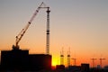 Silhouette Crane at Sunset on Construction Site. Generative Ai Royalty Free Stock Photo