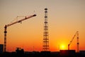 Silhouette Crane at Sunset on Construction Site. Generative Ai Royalty Free Stock Photo