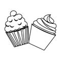 Silhouette cream cupcakes set icon food