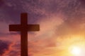 Silhouette of cross against beautiful sky at sunset. Christian religion Royalty Free Stock Photo