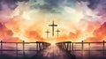 Silhouette of cross against sky at sunset symbolizes bridge between humanity and God in Christian faith, reminding believers of Royalty Free Stock Photo