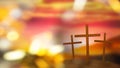 Silhouette cross on Calvary mountain sunset Easter concept 3d rendering