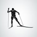 Silhouette of cross-country skiing isolated on white background Royalty Free Stock Photo