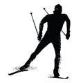 Silhouette cross country skiing isolated on white background