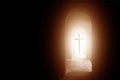 Silhouette of the cross at the end of tunnel with ray of light Royalty Free Stock Photo