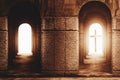 Silhouette of the cross at the end of tunnel Royalty Free Stock Photo