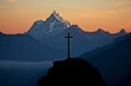 Sunrise cross silhouette on mountain peak Royalty Free Stock Photo