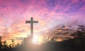 Silhouette the cross on sunset background