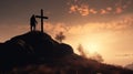 Silhouette cross on a top mountain at sunrise. good friday. Generative ai Royalty Free Stock Photo