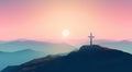 Silhouette of a cross on top of a mountain at sunset. Crucifixion of Jesus christ concept. Generative ai. Christianity background