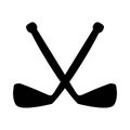 Silhouette of crossed sticks. Hockey black sticker. Vector illustration of hockey equipment on a white background.