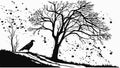 Silhouette of a Crow on a Bare Tree in Winter, vector design Generative AI Royalty Free Stock Photo