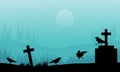 Silhouette of crow and tomb Halloween with fog Royalty Free Stock Photo