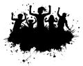 Silhouette of crowd children and grunge spots. Template for banner of school party, evening, disco and etc. Vector illustration