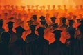 Silhouette of crowd graduate students with graduation caps. Graduation event, illustration Royalty Free Stock Photo