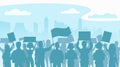 Silhouette crowd of people protesters. Protest, revolution, conflict in city. Flat vector illustration.