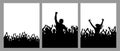 Silhouette of crowd people, set of vertical poster. Applauding people, cheering crowd, leader. Vector illustration