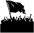 Silhouette of a crowd of people waiving a flag