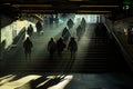 silhouette of crowded people walking up and down the stairs Royalty Free Stock Photo