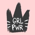 Silhouette of crown and abbreviated text Girl Power. Sketch, watercolour, grunge, graffiti. Royalty Free Stock Photo