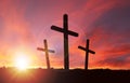 Crucifixion of Jesus With Sunset Sky and Copy Space Royalty Free Stock Photo