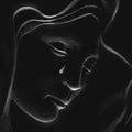 Silhouette of crying Virgin Mary. Tears dripped from her face. Conceptual image of pain, death and resurection of Jesus Christus.