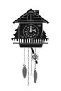 Silhouette Of Cuckoo Clock In Cartoon Style On White Background