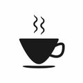 Silhouette of cup, saucer and hot steam. Icon, symbol, logo.